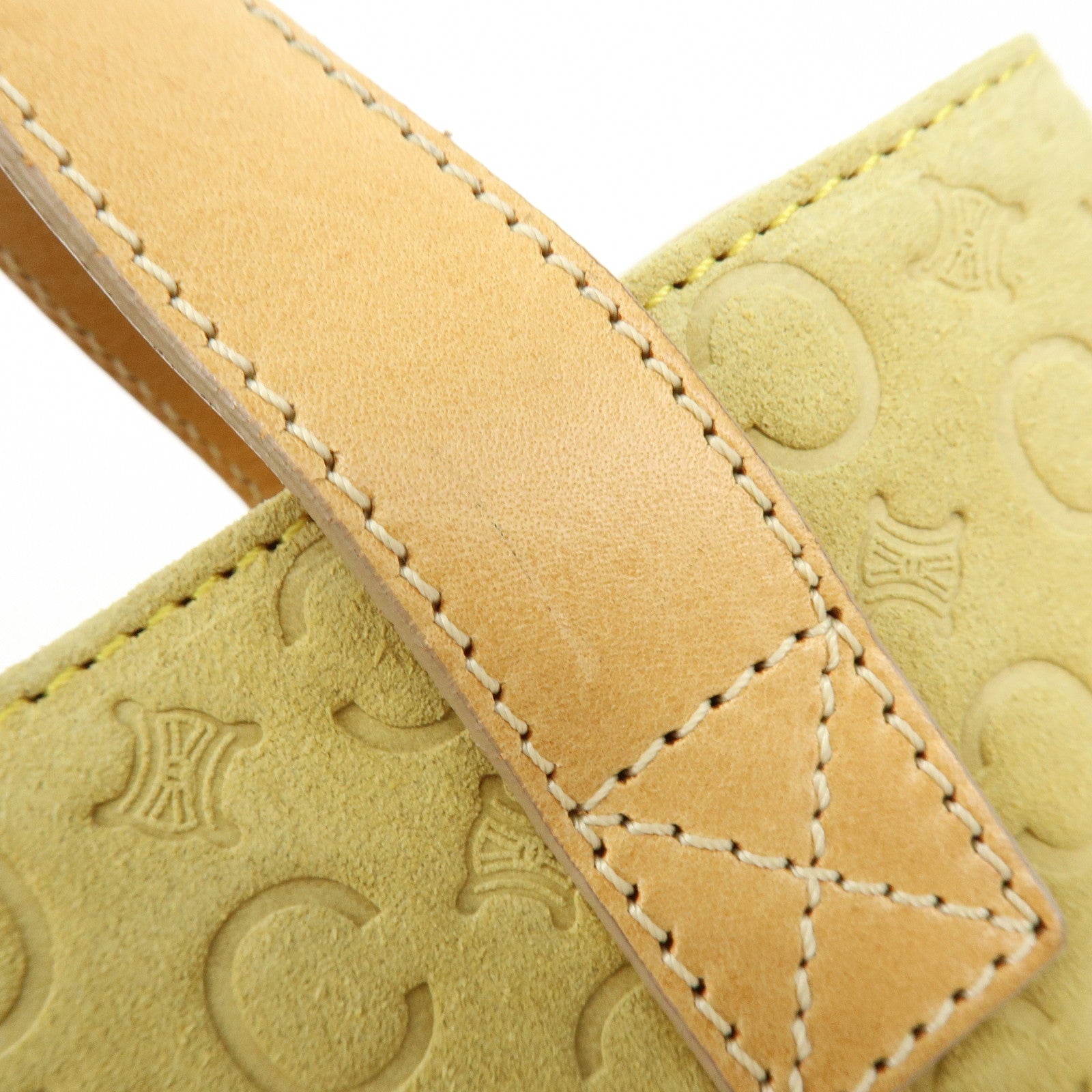 CELINE C Macadam Suede Leather Hand Bag Tote Bag Light Green