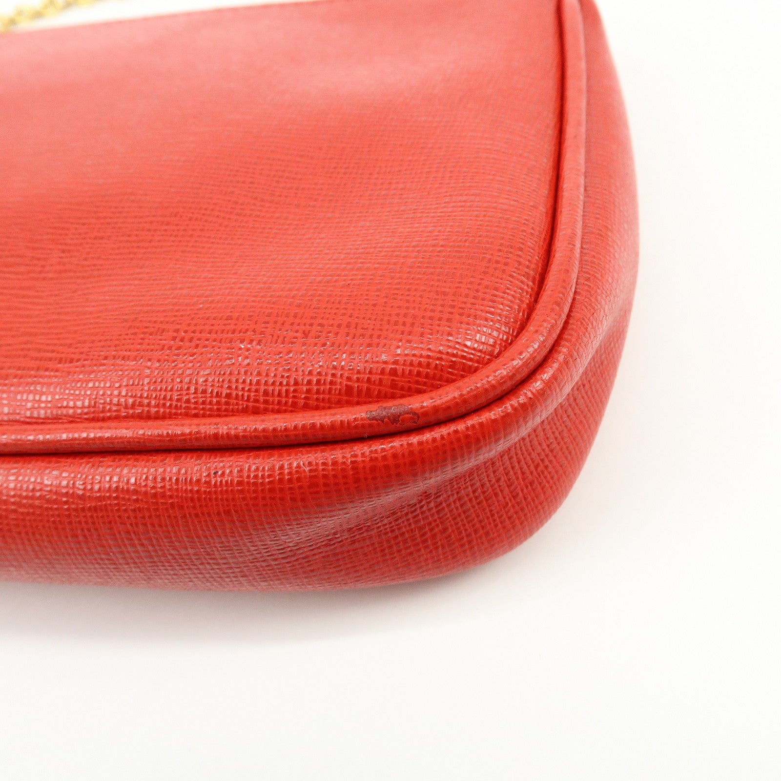 FENDI Embossed Leather Chain Accessary Pouch Hand Bag Red 8M0271