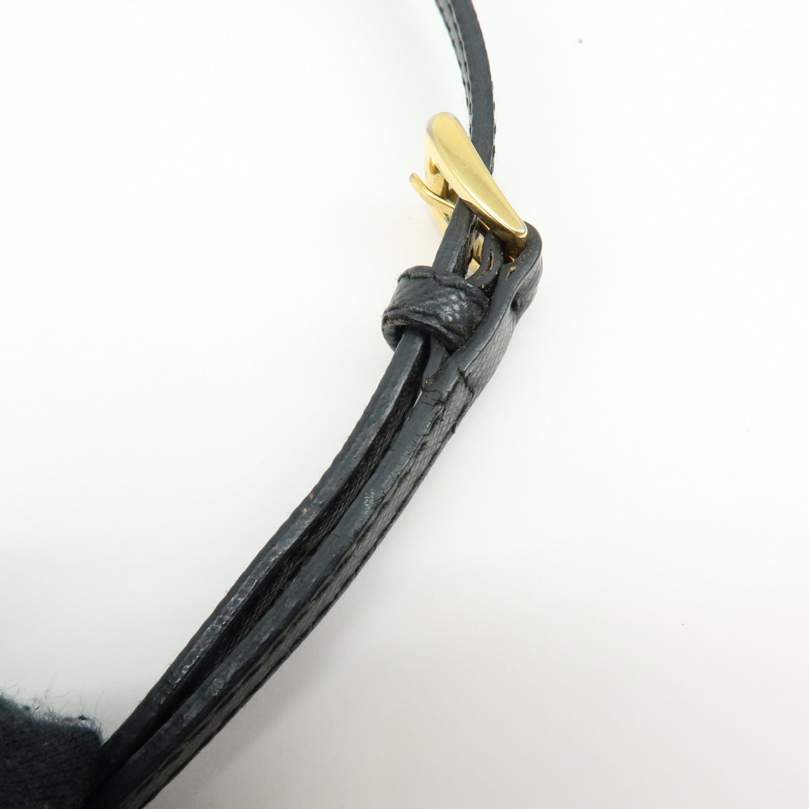 PRADA Saffiano Leather Shoulder Crossbody Bag Ribbon Motif Black 1NF674