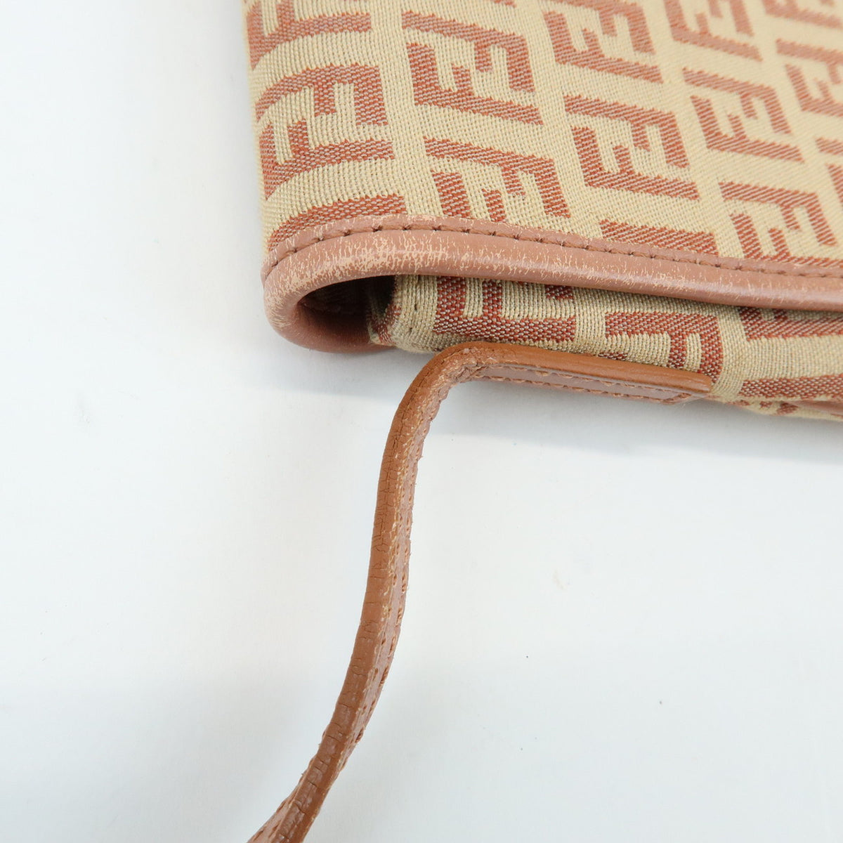 FENDI Zucchino Canvas Leather Shoulder Crossbody Bag Beige Pink 8BT052
