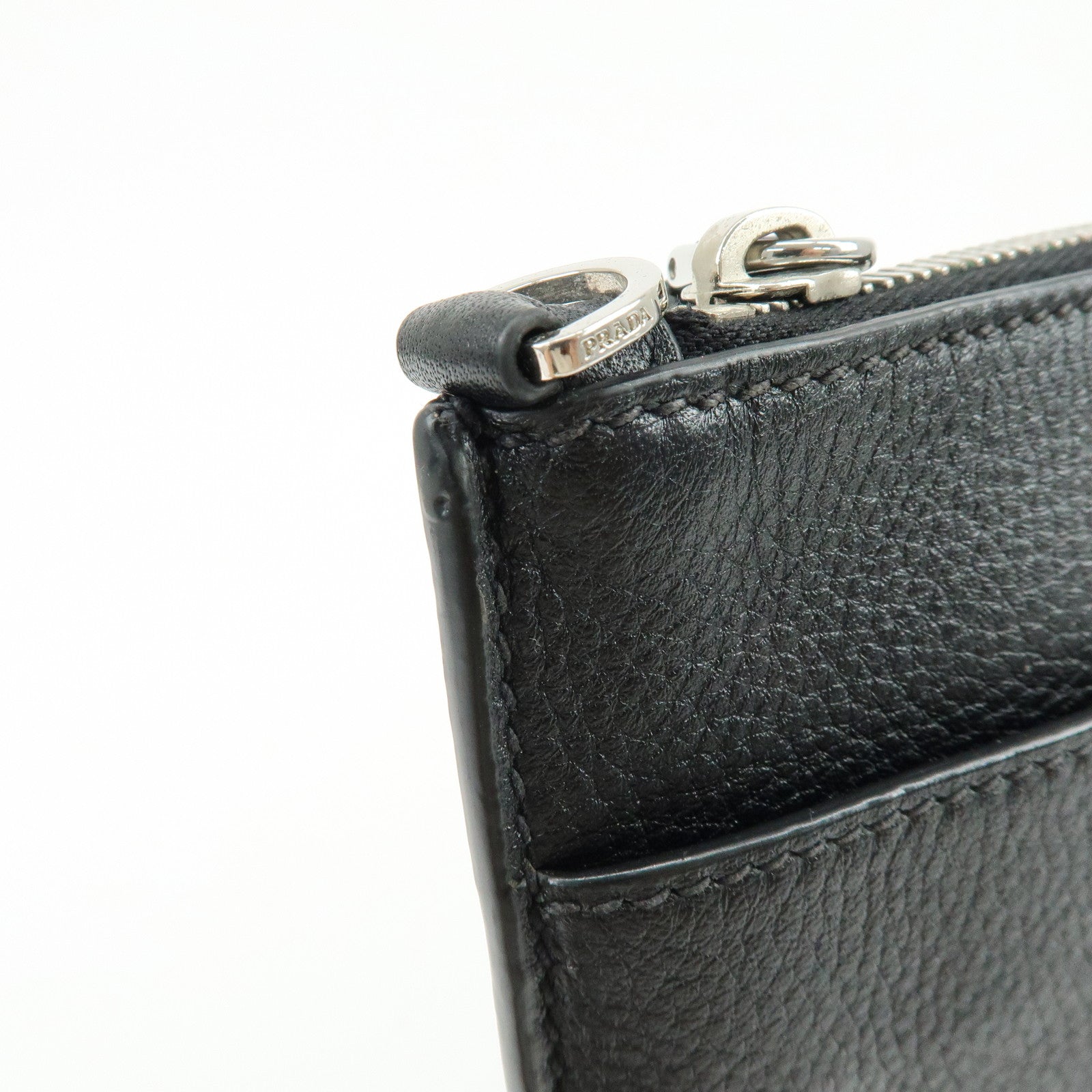 PRADA Triangle Logo Calf Leather Clutch Bag Flat Pouch Black 2VN013