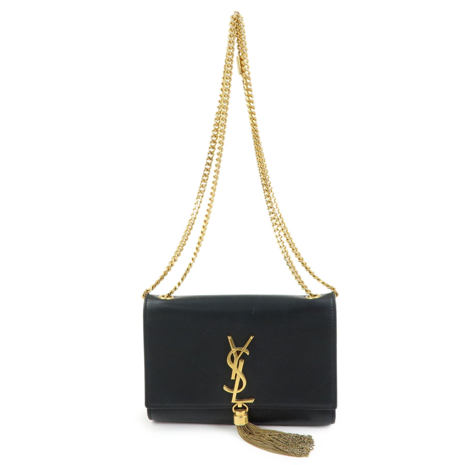 SAINT LAURENT PARIS Leather Chain Shoulder Bag Black 474366