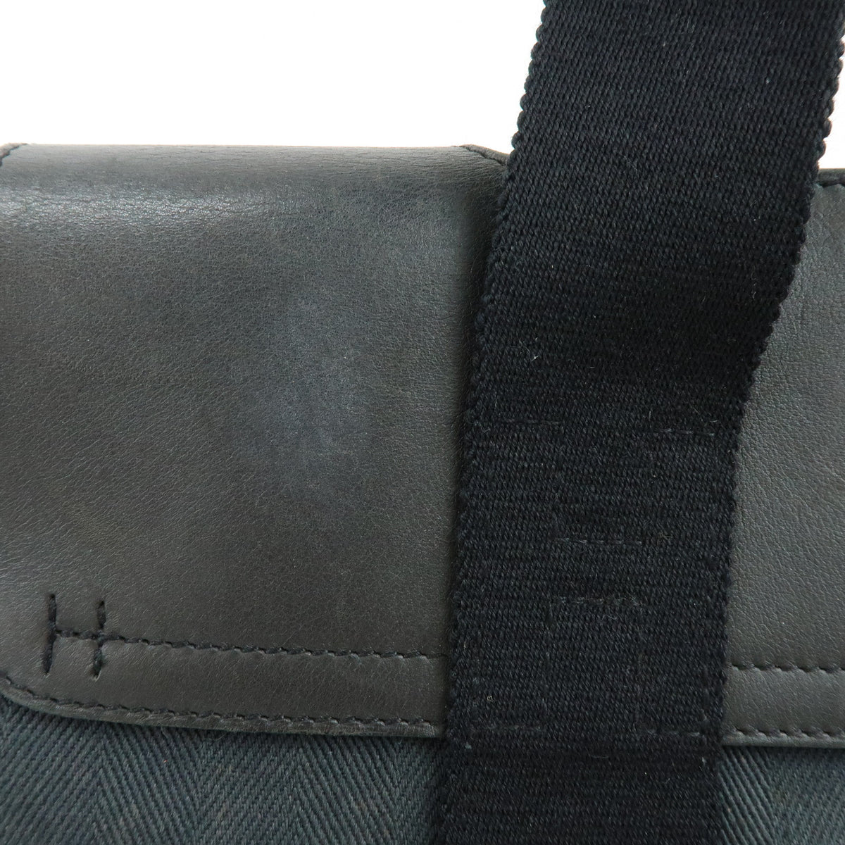 HERMES Valparaiso PM Canvas Leather Tote Bag Hand Bag Black