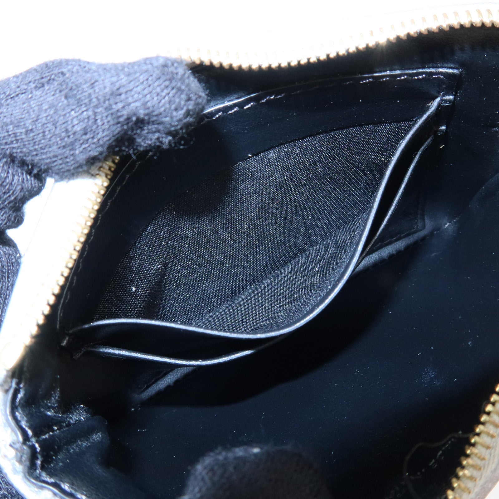CELINE Leather C Charm Coin Case Coin Purse Metallic Silver