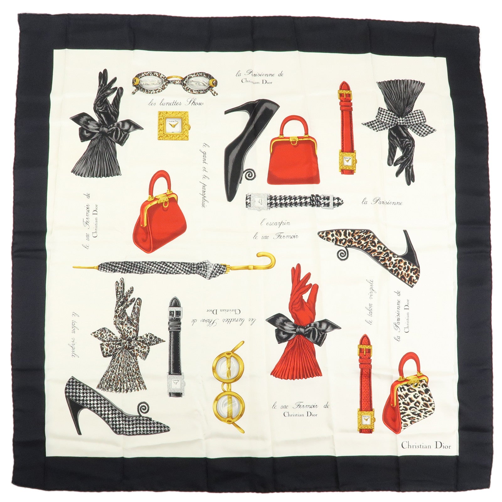 Christian Dior Silk 100% Scarf Parisian Accessories White Black