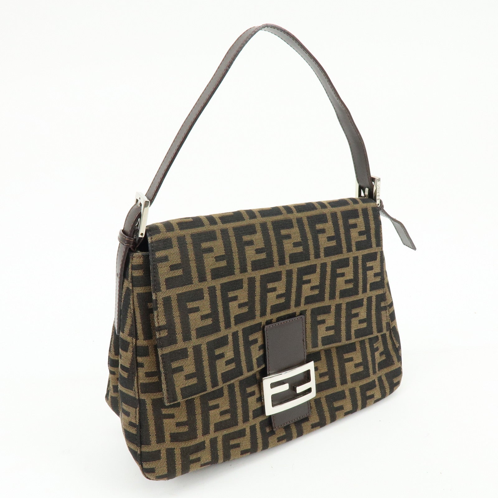 FENDI Mamma Baguette Zucca Canvas Leather Shoulder Bag Hand Bag 26325