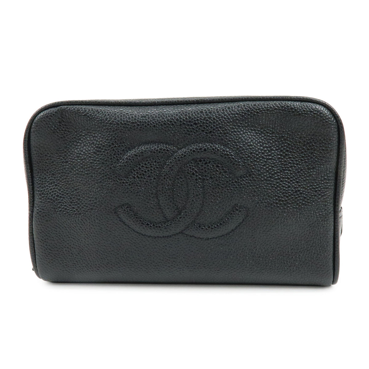 CHANEL COCO Mark Caviarskin Cosmetic Pouch Makeup Case Black