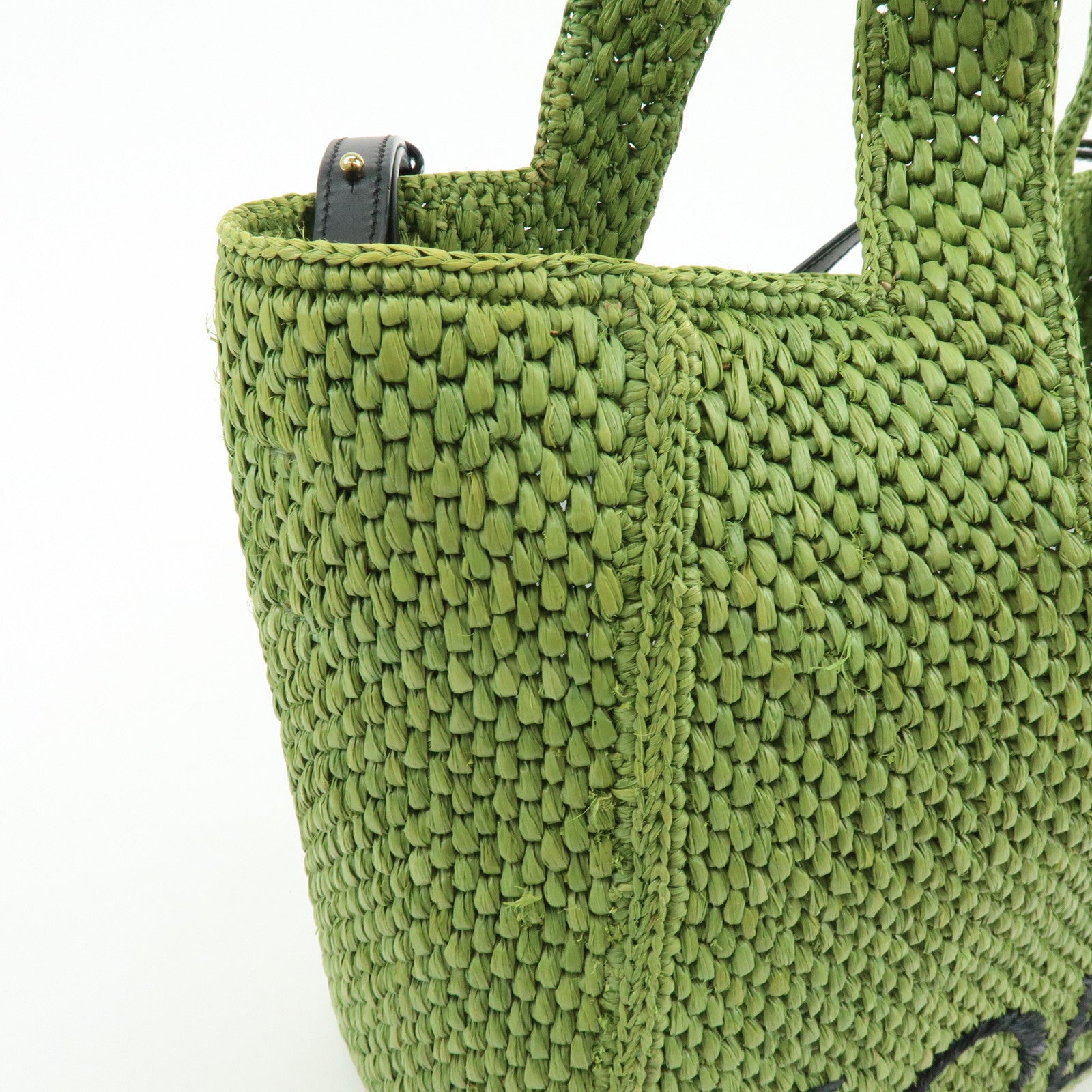 LOEWE Font Tote Raffia Leather 2Way Bag Tote Bag Shoulder Bag Green