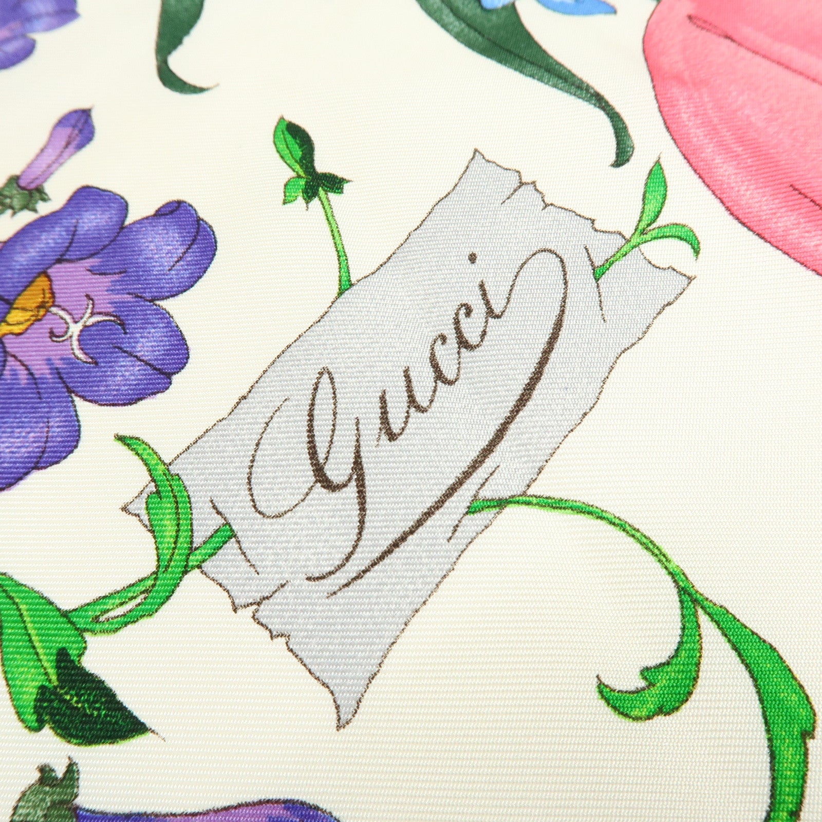 GUCCI Silk 100% Scarf Flower Design White Navy Pink