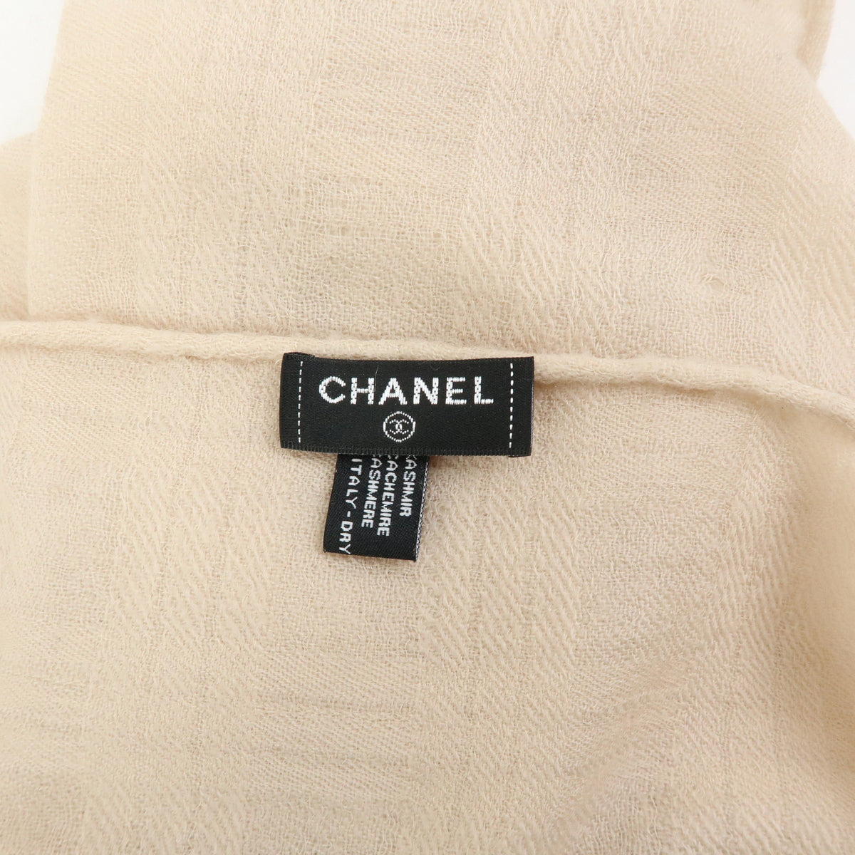 CHANEL COCO Mark Cashmere 100% Scarf Stawl Beige Black