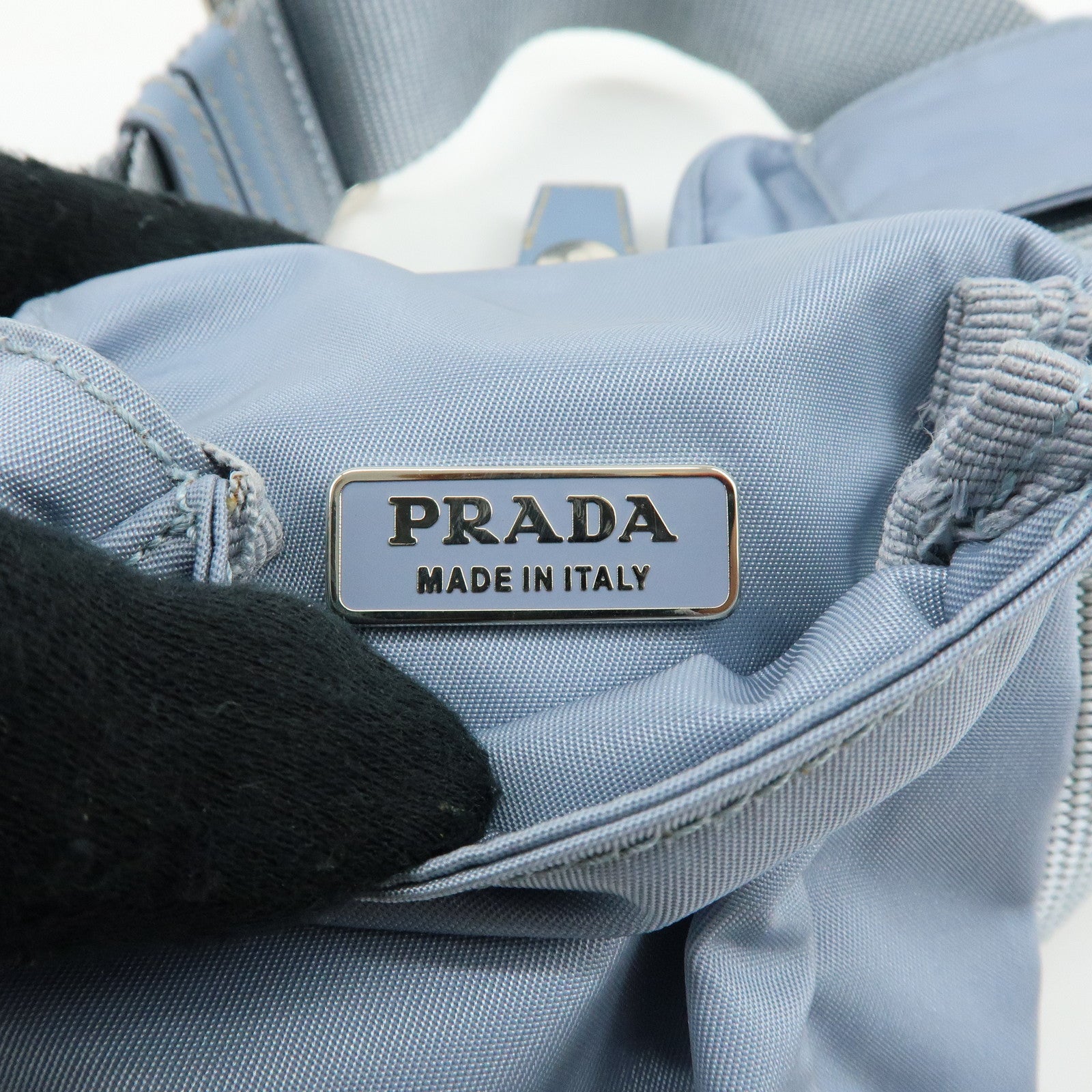 PRADA Triangle Logo Nylon Leather Waist Bag Body Bag Light Blue