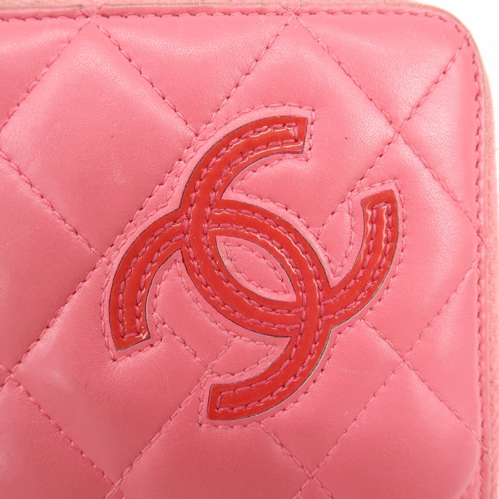 CHANEL COCO Mark Matelasse Lamb Skin Patent Leather Long Zip Wallet