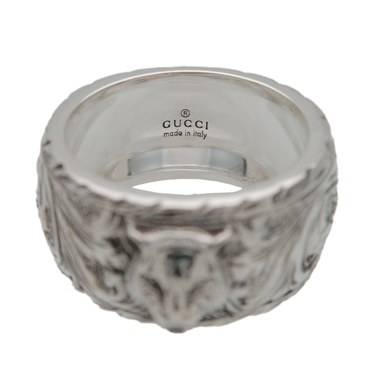 GUCCI Interlocking G Tiger Head Arabesque Ring SV925 Silver #11 US5.5
