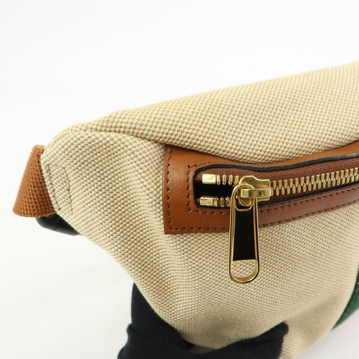 GUCCI Sherry Interlocking G Canvas Leather Waist Body Bag Beige 575082