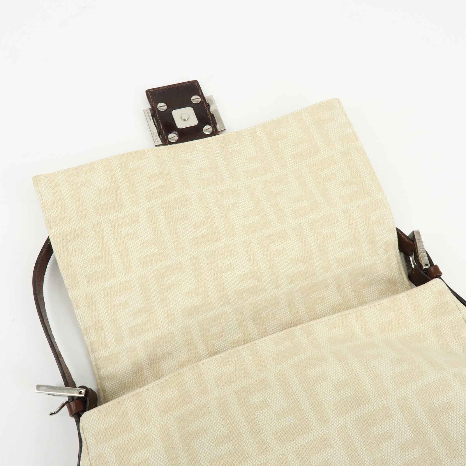 FENDI Mamma Baguette Zucca Jaquard Canvas Leather Shoulder Bag 26325