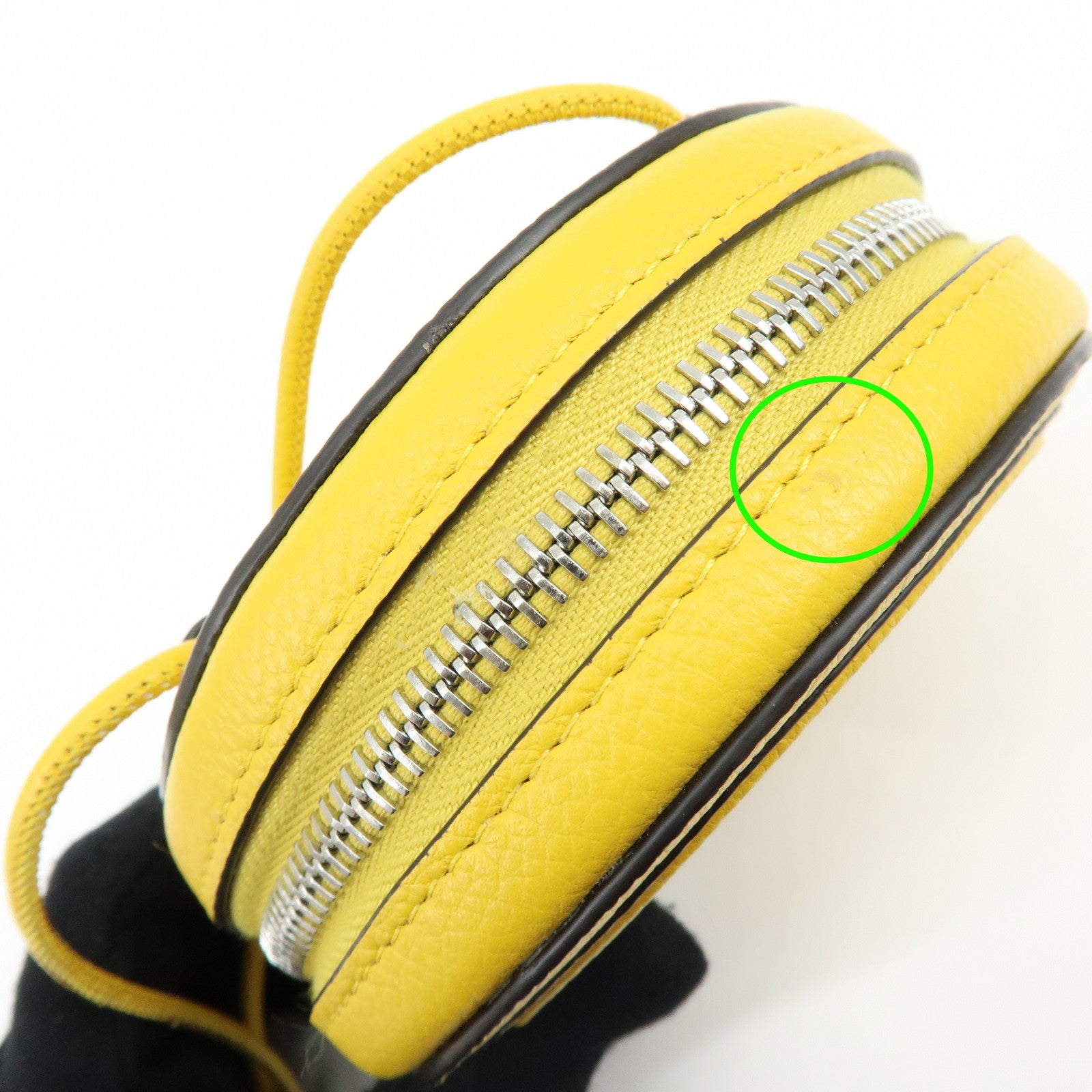 FENDI FF Logo Leather Round Zip Shoulder Bag Yellow 7M0359