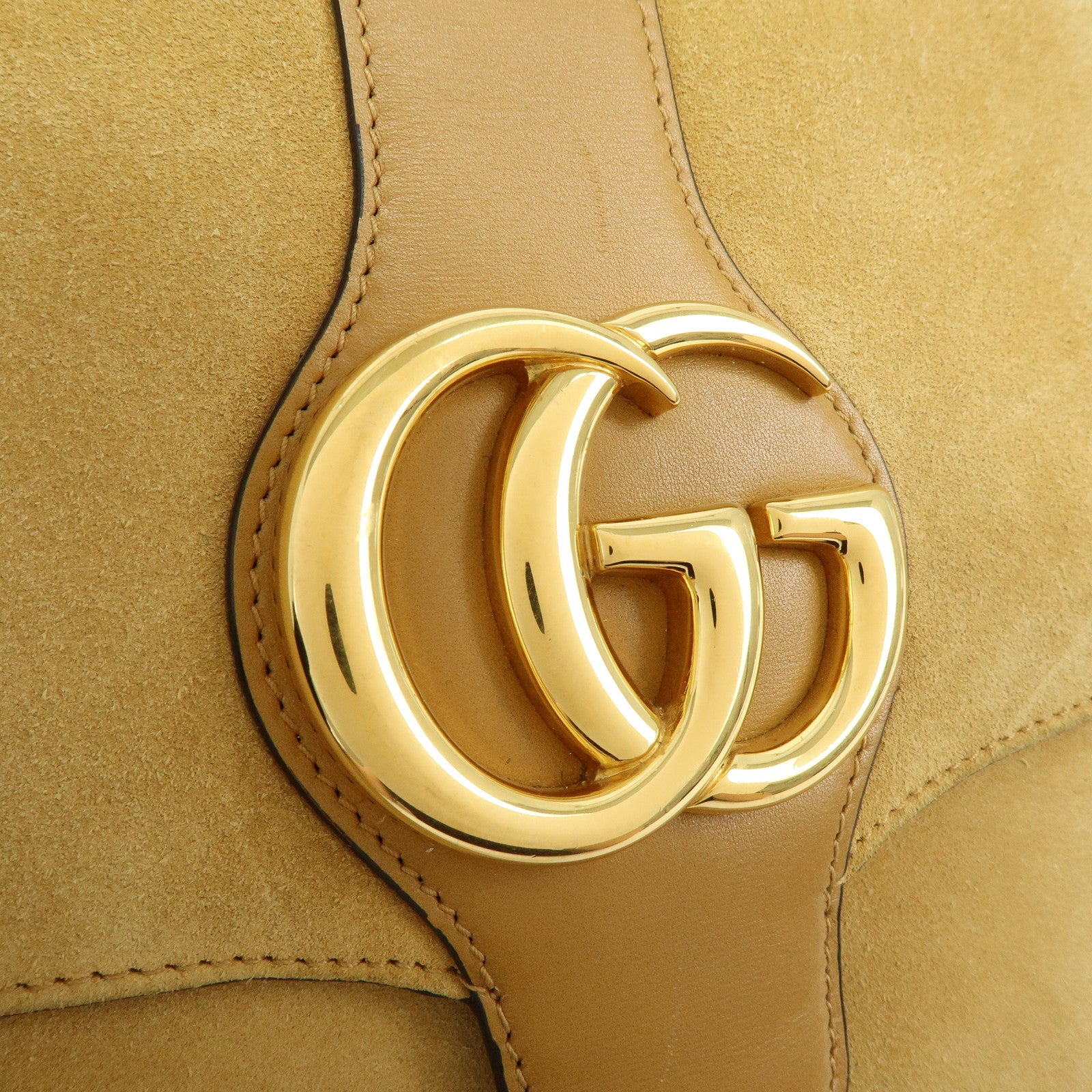 GUCCI Arli Double G Suede Leather Shoulder Crossbody Bag Beige Brown
