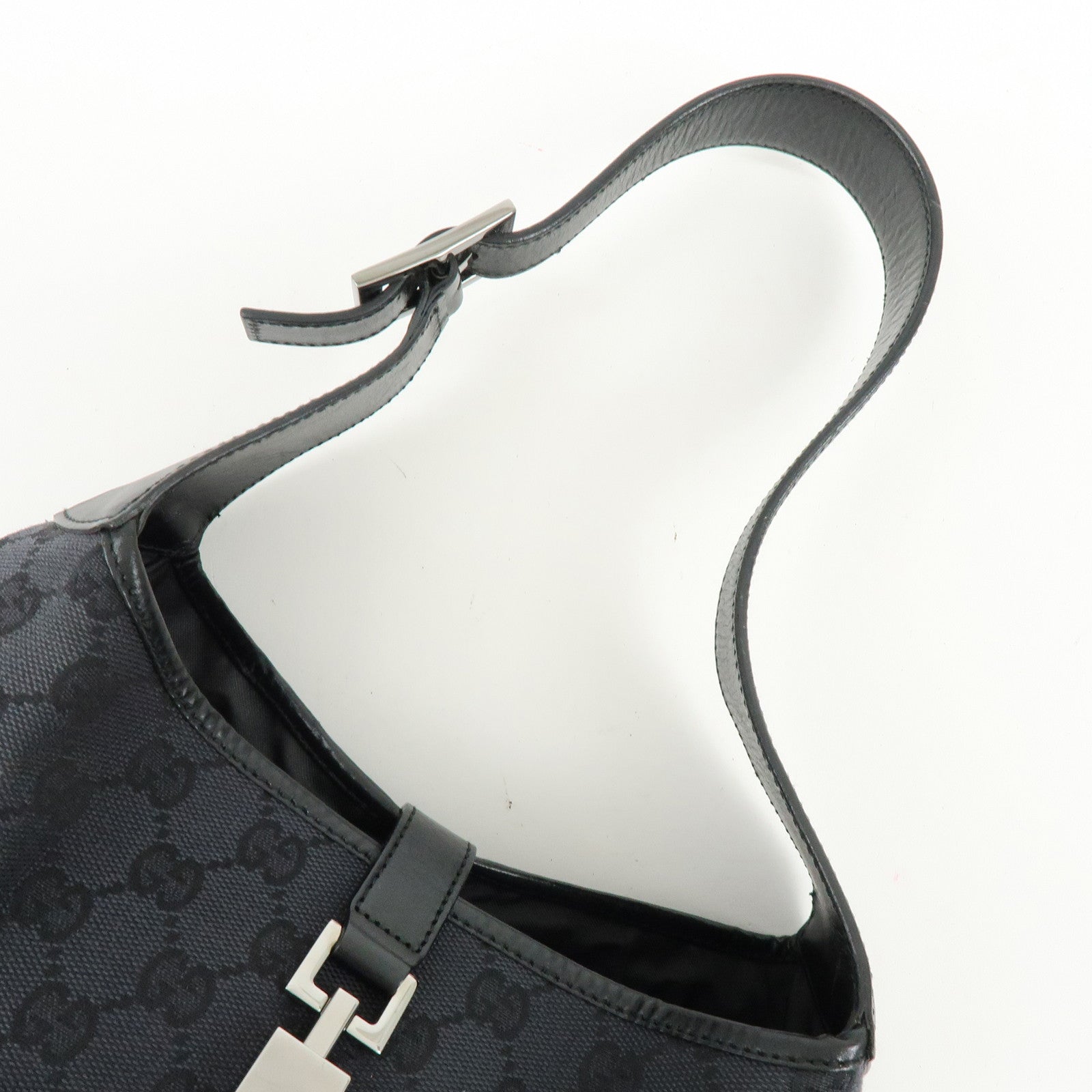GUCCI Jackie GG Canvas Leather Shoulder Bag Black 001・3306