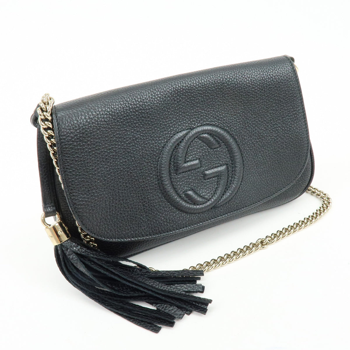 GUCCI SOHO Interlocking G Leather Chain Shoulder Bag Black 536224