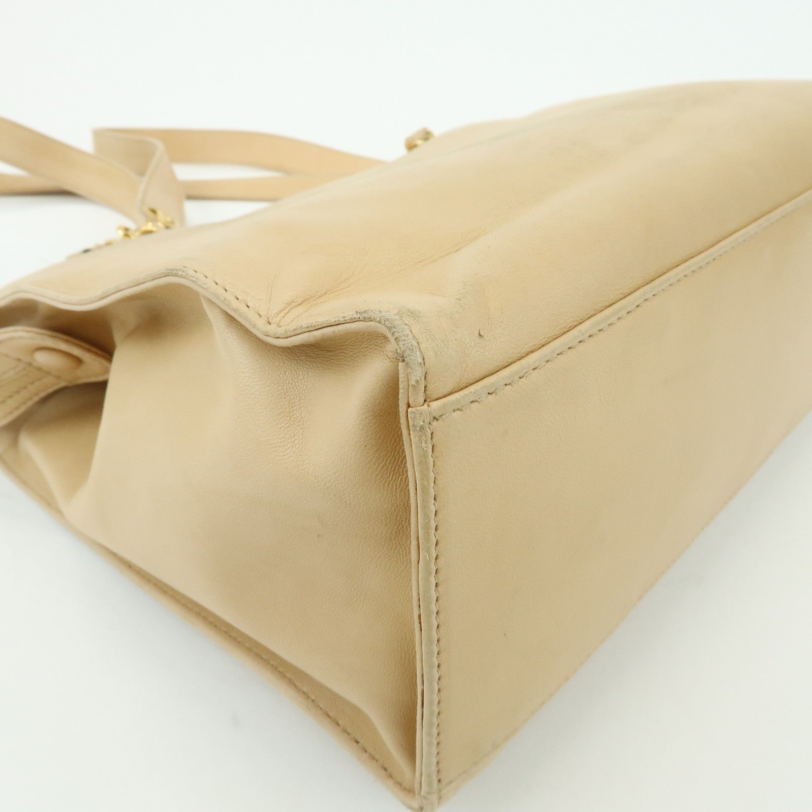 CHANEL COCO Mark Lamb Skin Chain Shoulder Bag Tote Bag Beige Gold