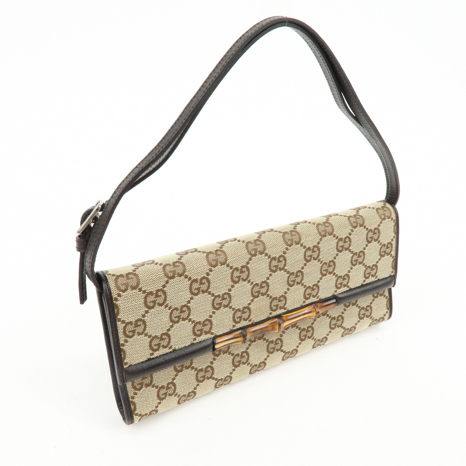 GUCCI Bamboo GG Canvas Leather 2Way Bag Hand Bag Beige Brown 117594