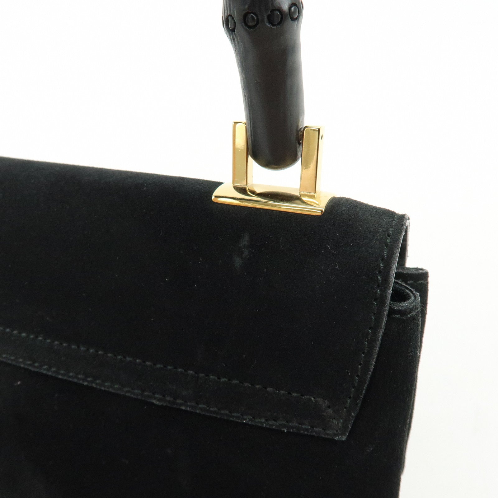 GUCCI Bamboo Suede Shoulder Bag Hand Bag Black 001998