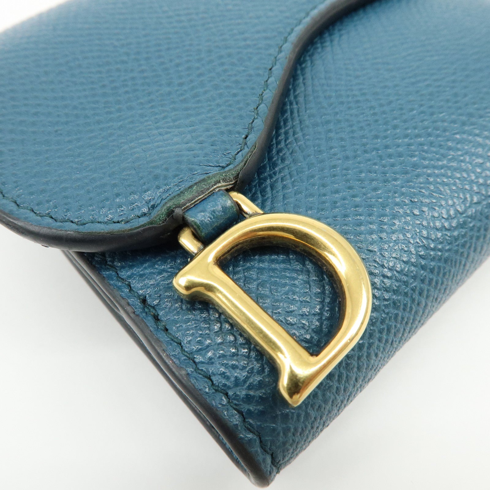 Christian Dior Saddle Leather Tri-Fold Compact Wallet Blue