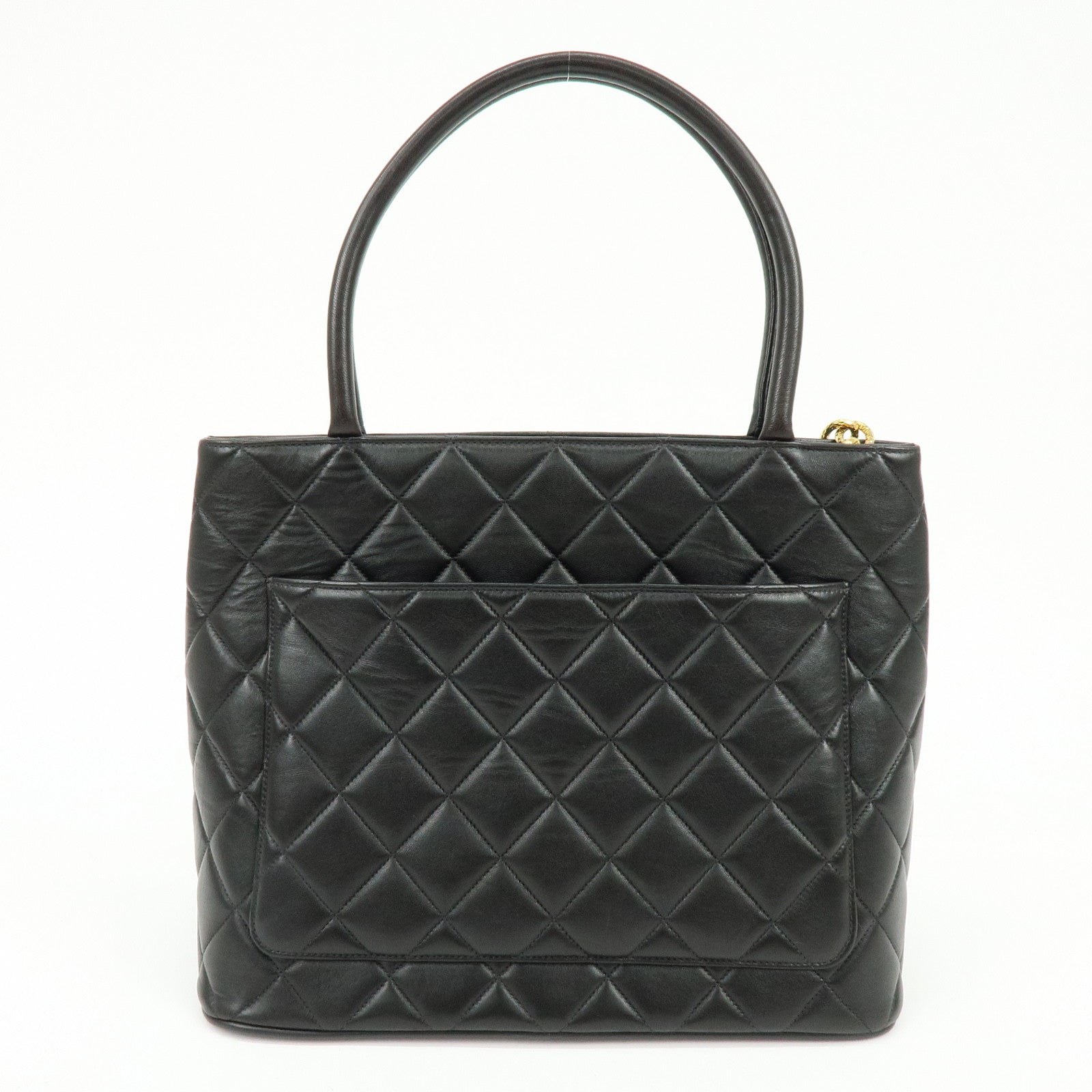 CHANEL Matelasse COCO Mark Calf Skin Medallion Tote Bag Black A01804