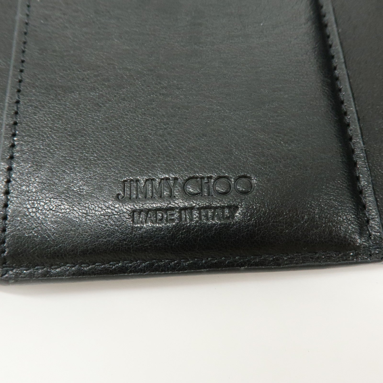 Jimmy Choo Leather Tri-fold Chain Wallet Studs Stars Black