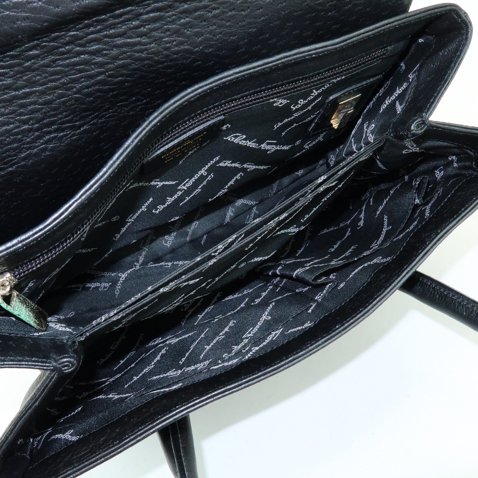 Ferragamo Gancini Leather Hand Bag Shoulder Bag Black