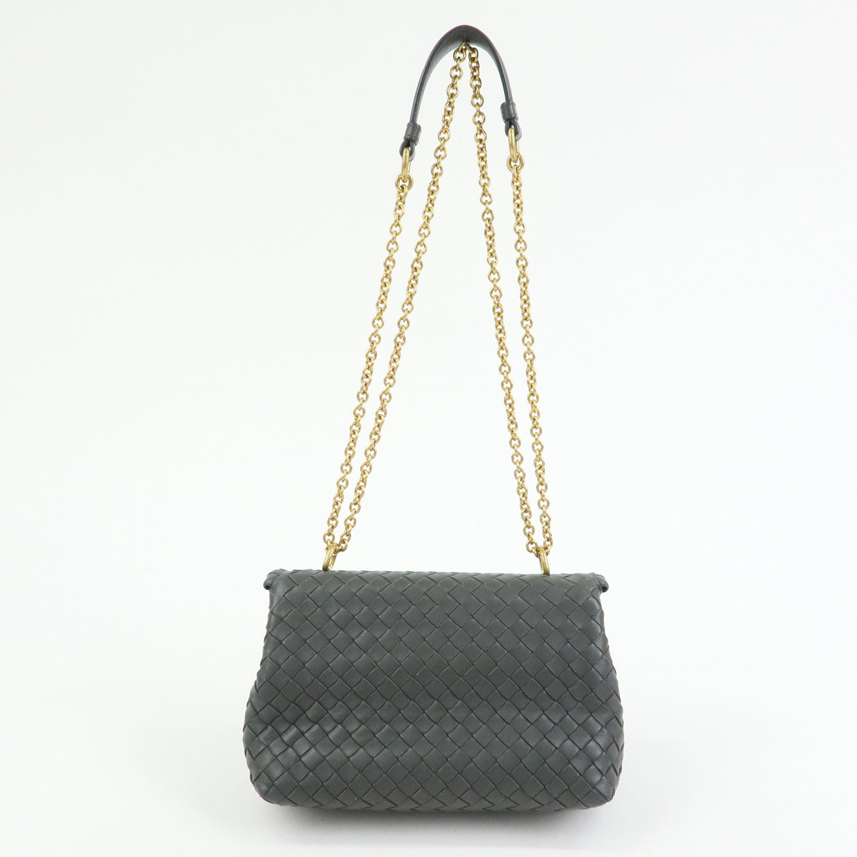 BOTTEGA VENETA Intrecciato Small Olimpia Chain Shoulder Bag Gray