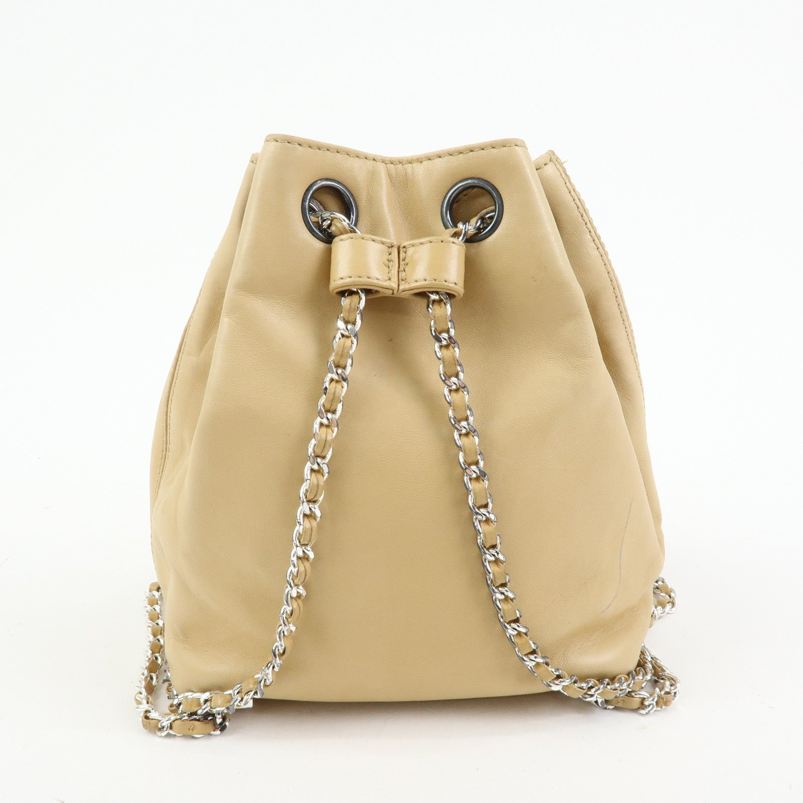 CHANEL COCO Mark Lamb Skin Backpack Shoulder Bag Beige