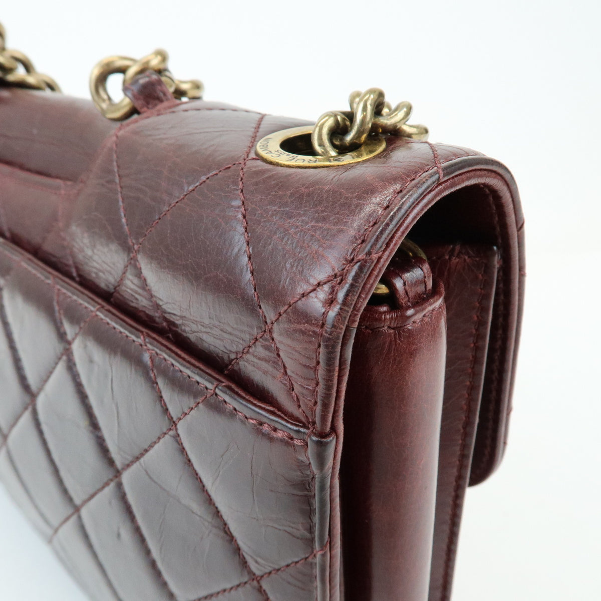 CHANEL Matelasse COCO Mark Leather Chain Shoulder Bag Burgundy