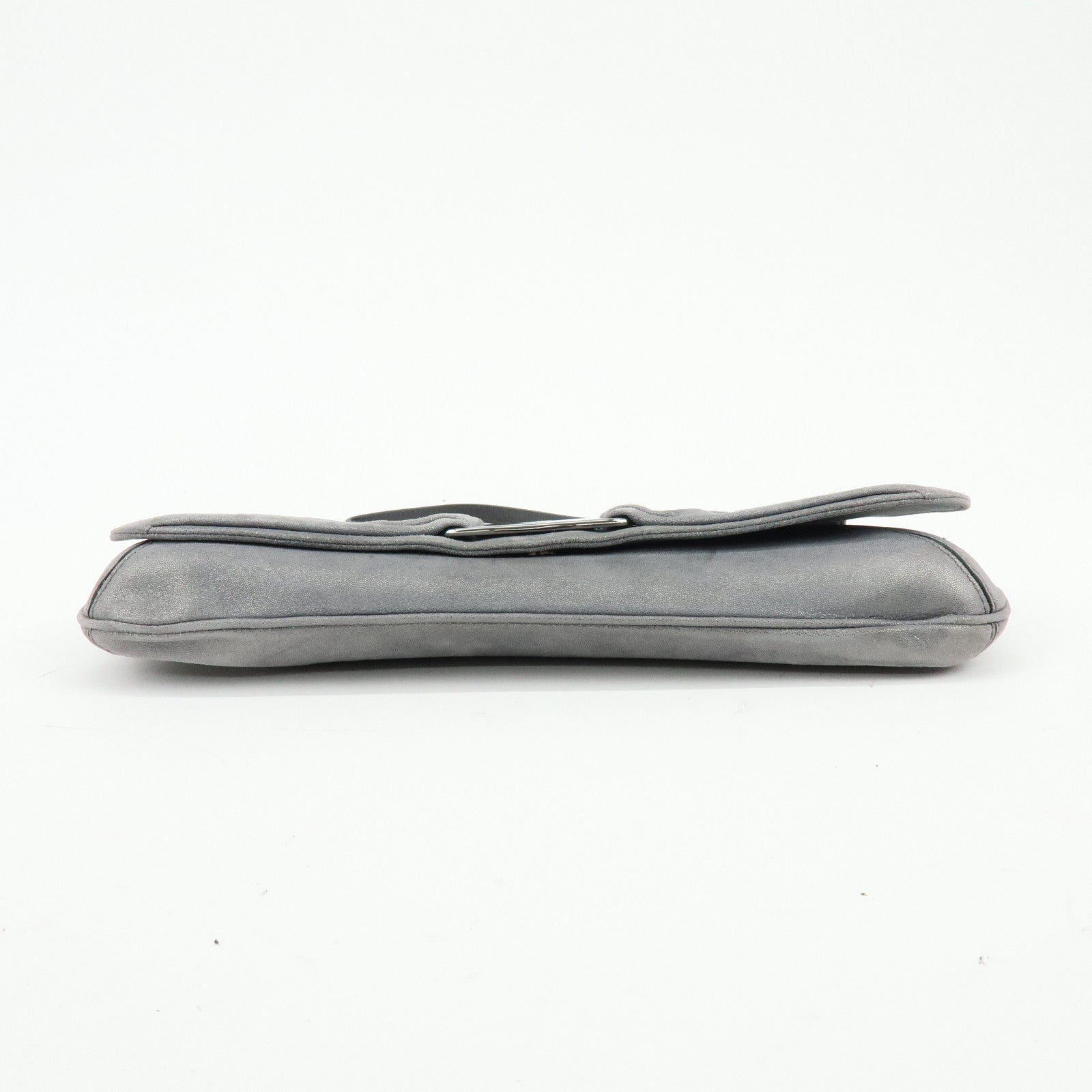 Ferragamo Vara Ribbon Leather Shoulder Bag Clutch Bag Metallic Gray