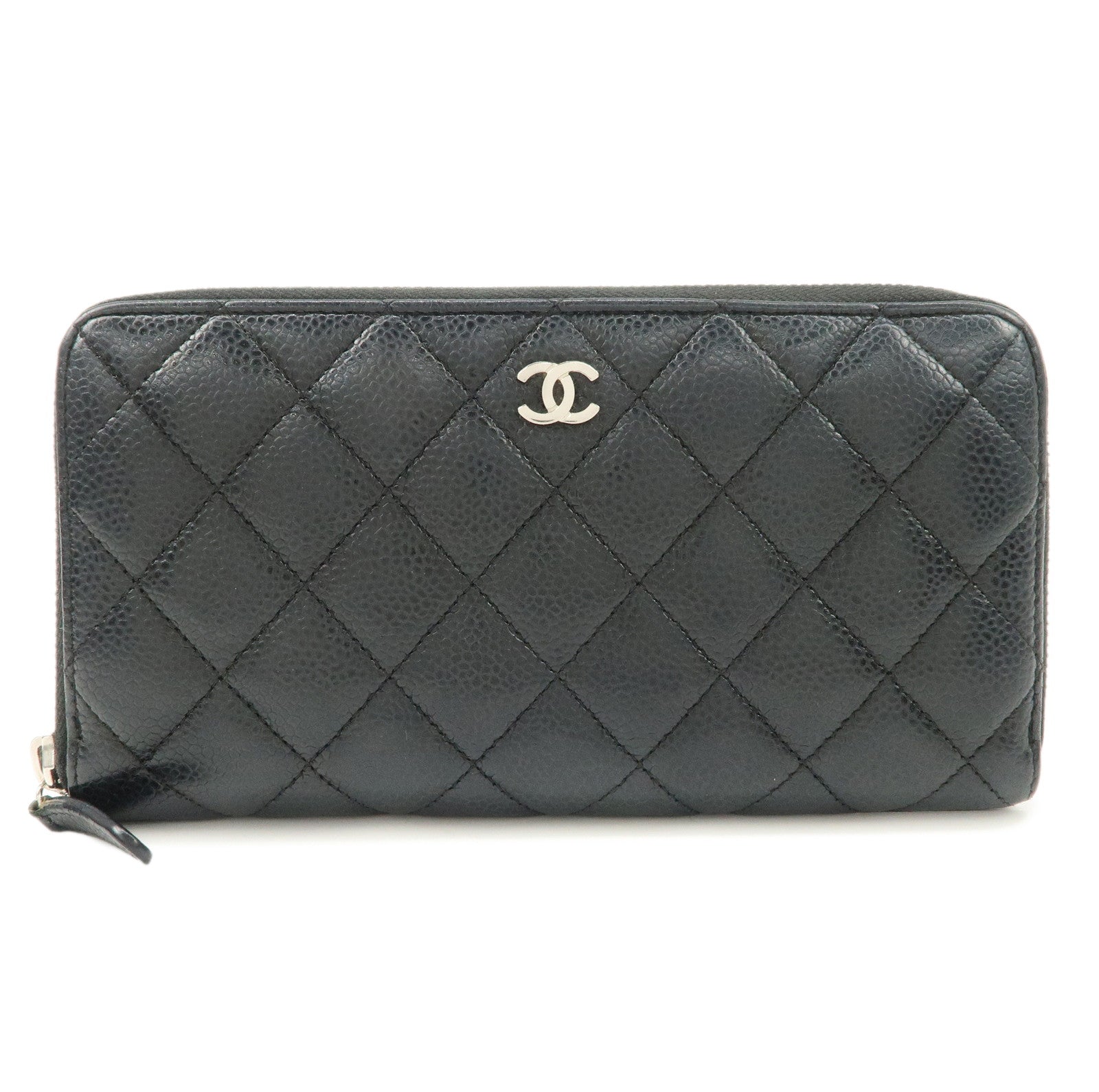 CHANEL COCO Mark Matelasse Caviarskin Zip Around Long Wallet A50097 Used