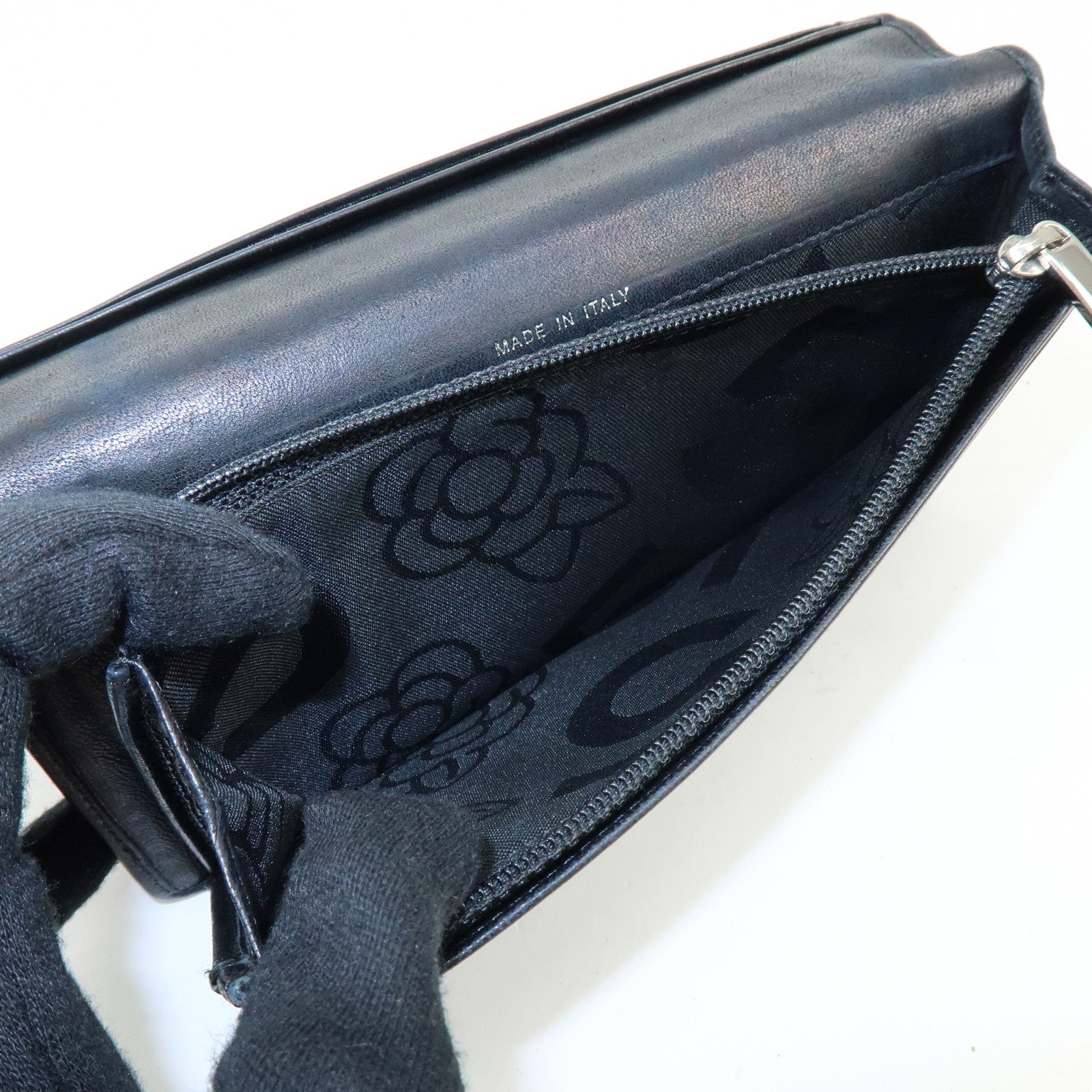 CHANEL COCO Mark Leather Bi-fold Flap Long Wallet Black