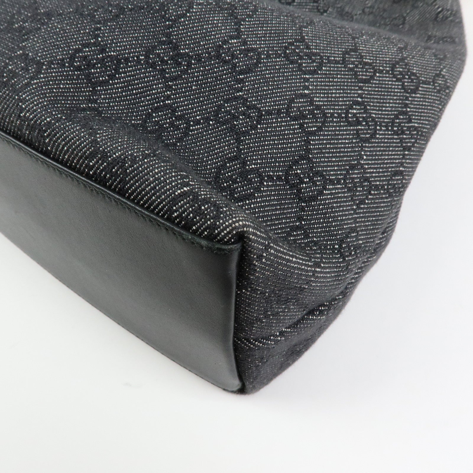 GUCCI Bamboo GG Monogram Denim Shoulder Bag Hand Bag Black 92709