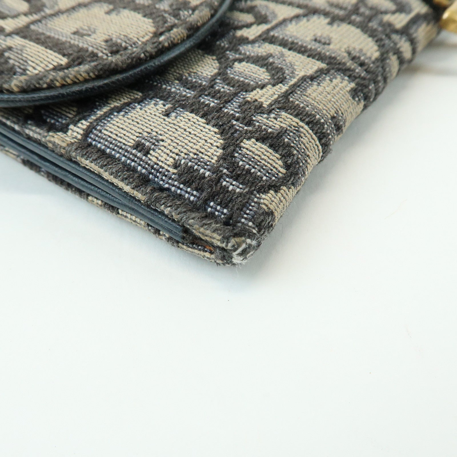 Christian Dior Oblique Saddle Canvas Leather Chain Wallet WOC Navy