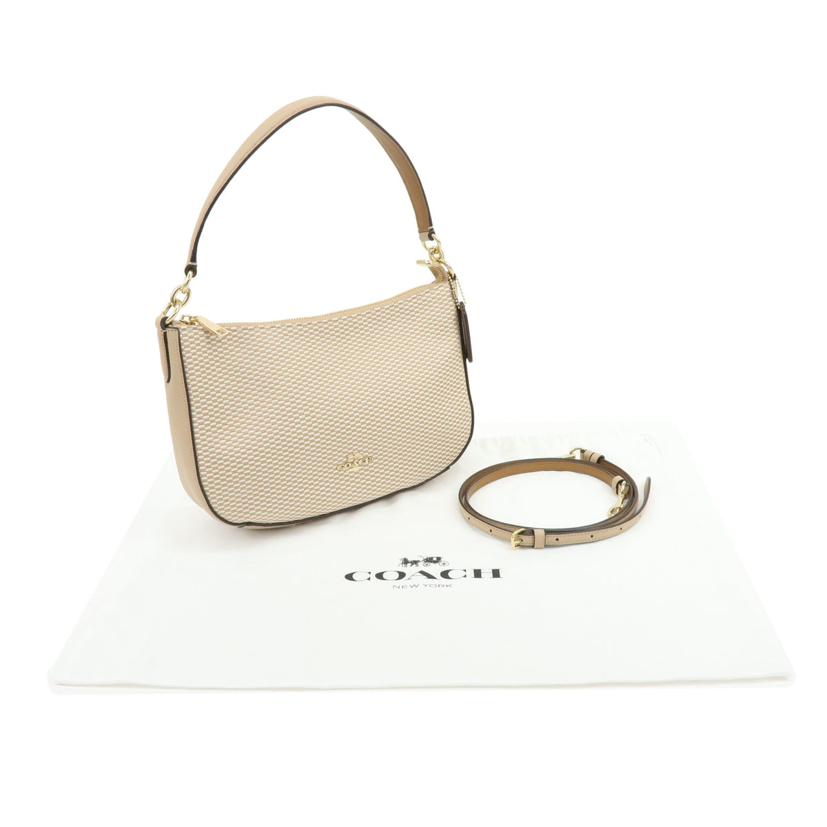 COACH Canvas Leather 2Way Shoulder Bag Hand Bag Beige