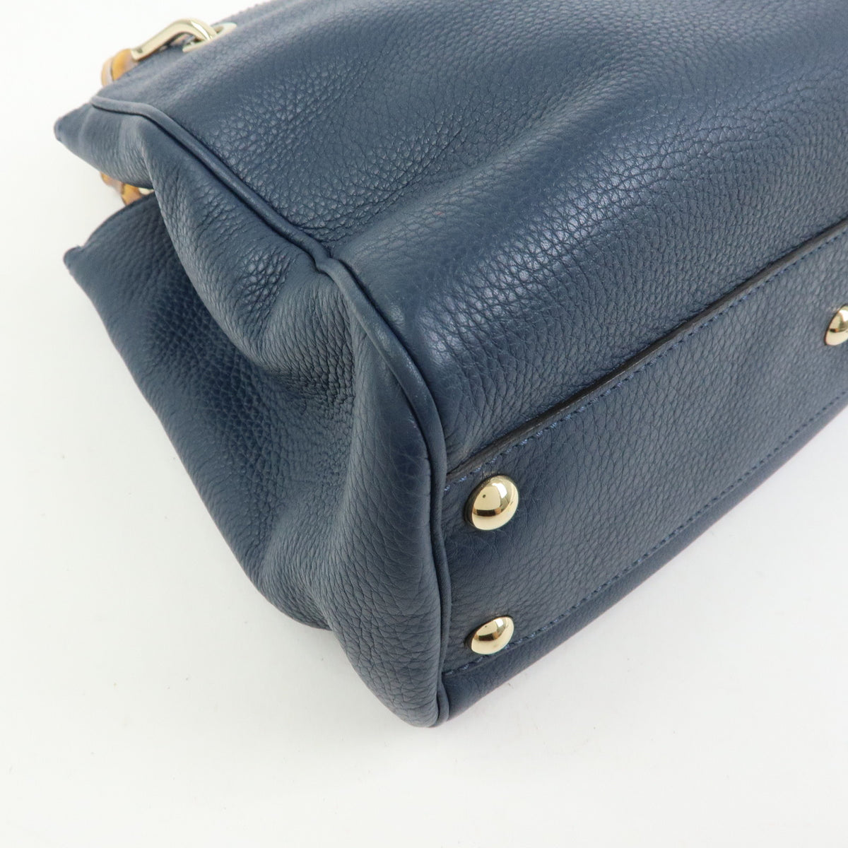 GUCCI Bamboo Leather 2Way Bag Hand Bag  Shoulder Bag Blue 336032