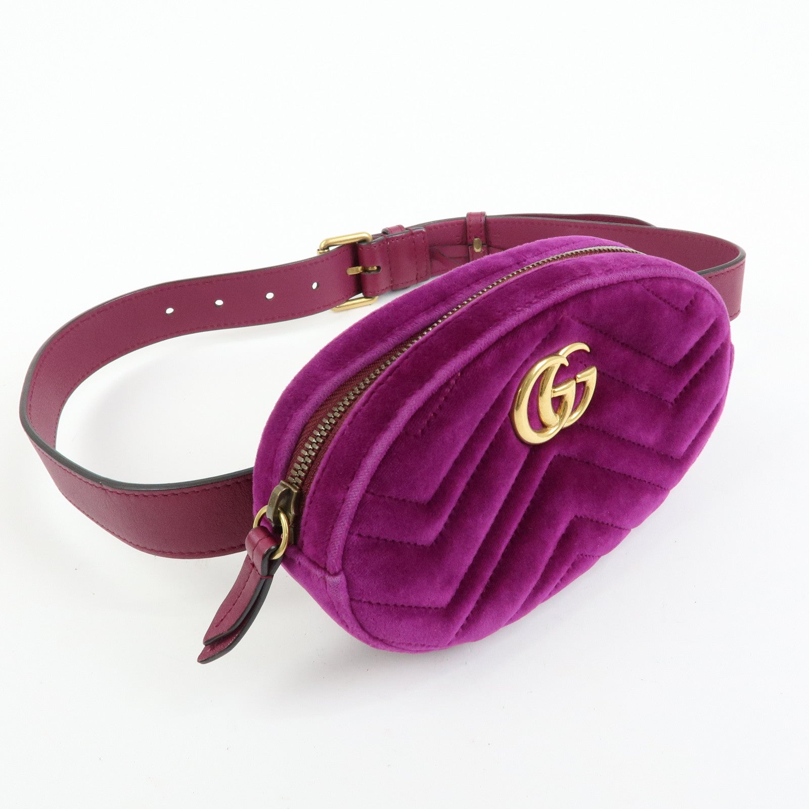 GUCCI GG Marmont Double G Velvet Leather Waist Pouch Body Bag 476434
