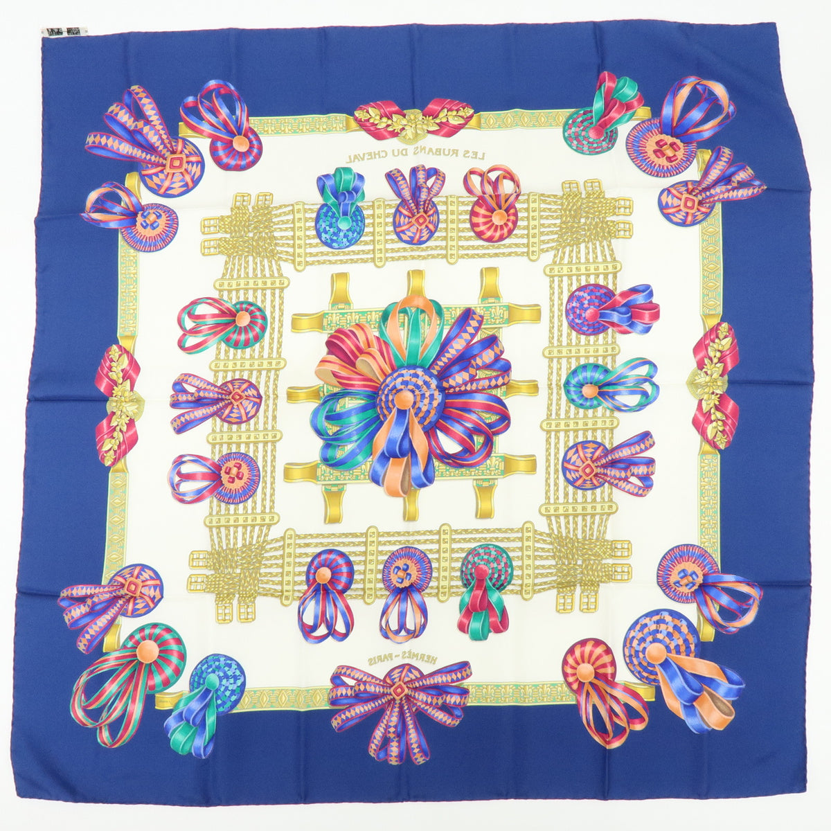 HERMES Carre 90 Lot of 3 Silk 100% Scarf Navy Light Blue Gold