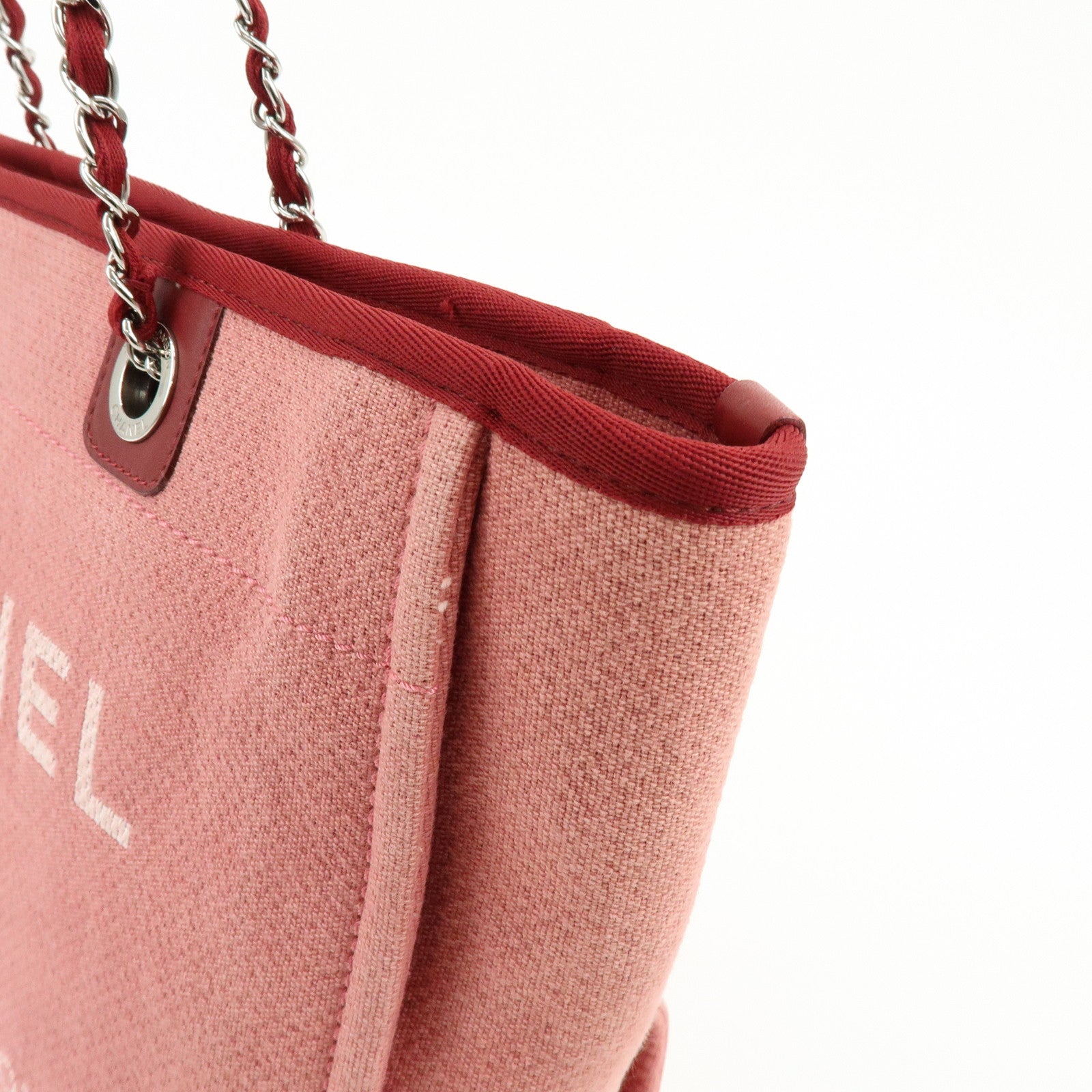 CHANEL Deauville MM Canvas Leather Chain Tote Bag Shoulder Bag A67001