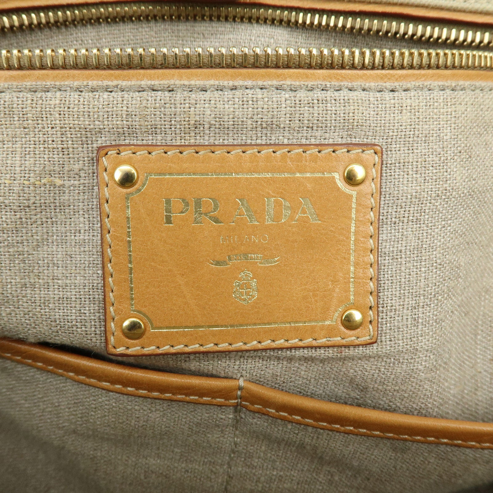 PRADA Triangle Logo Canvas 2Way Bag Tote Shoulder Bag Beige BN2069