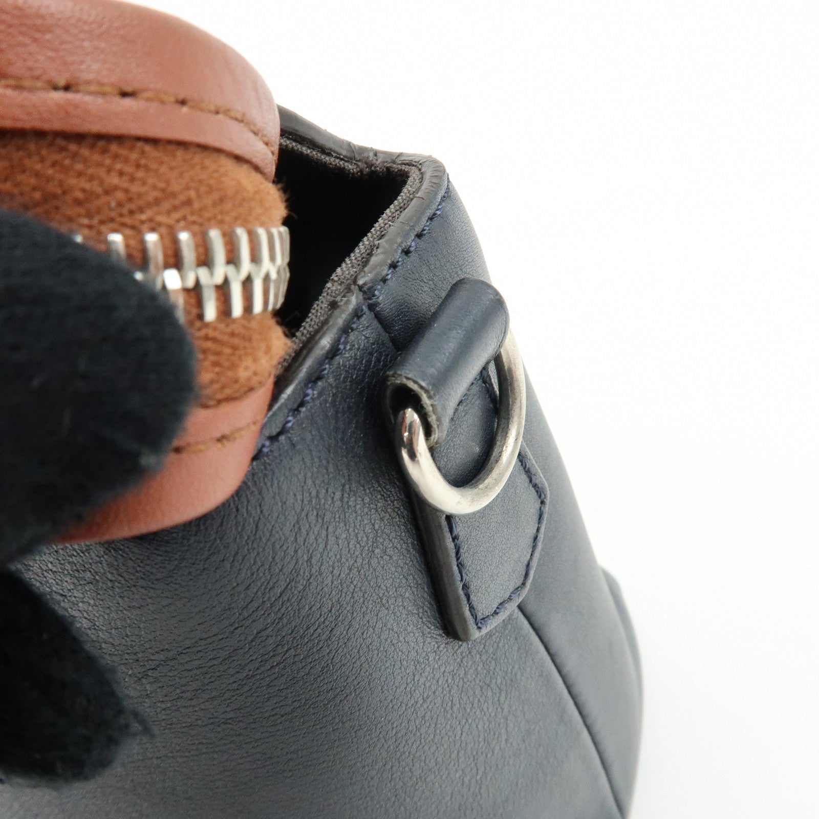 FENDI By The Way Medium Leather 2Way Hand Shoulder Bag Navy 8BL124