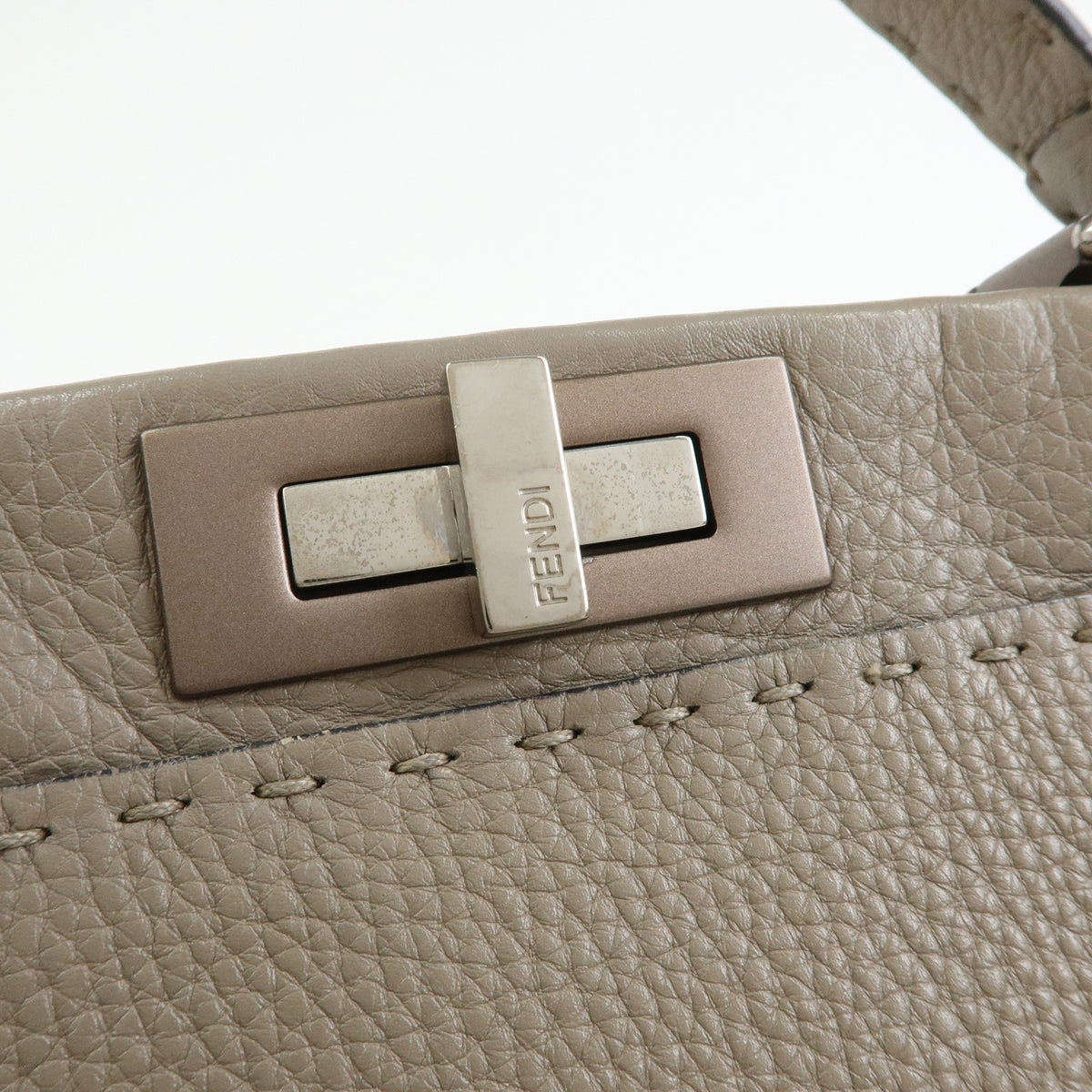 FENDI Peekaboo Medium Leather 2Way Bag Hand Shoulder Bag Greige 8BN290
