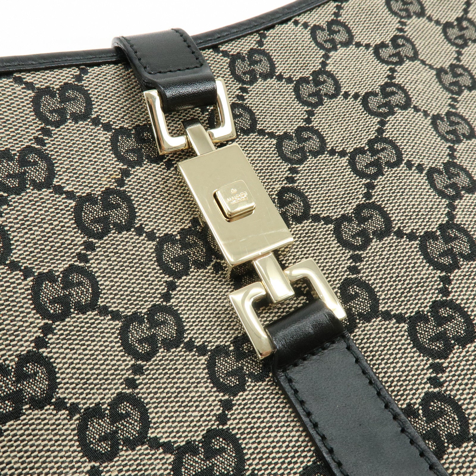 GUCCI Jackie GG Canvas Leather Shoulder Hand Bag Beige Black 001・3306