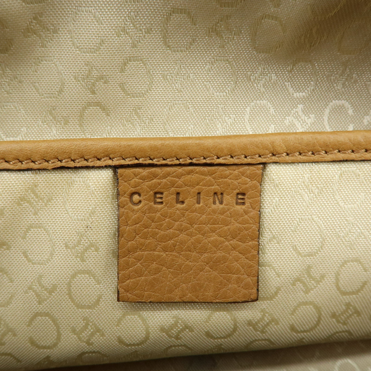 CELINE Logo Leather Shoulder Bag Hand Bag Camel