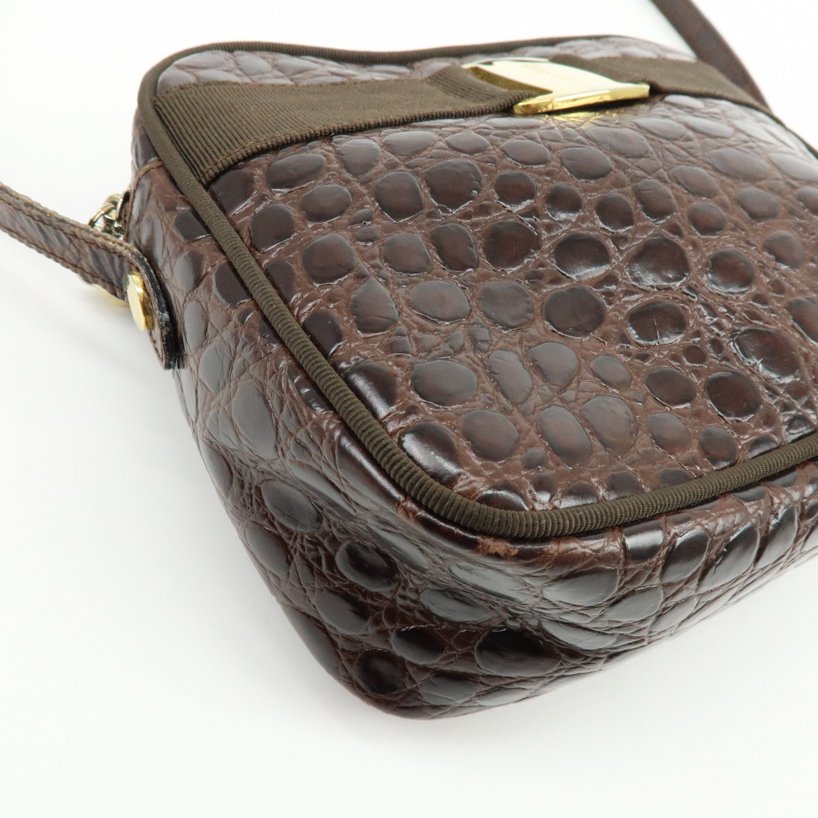 Ferragamo Vara Embossed Leather Shoulder Bag Crossbody Bag Brown
