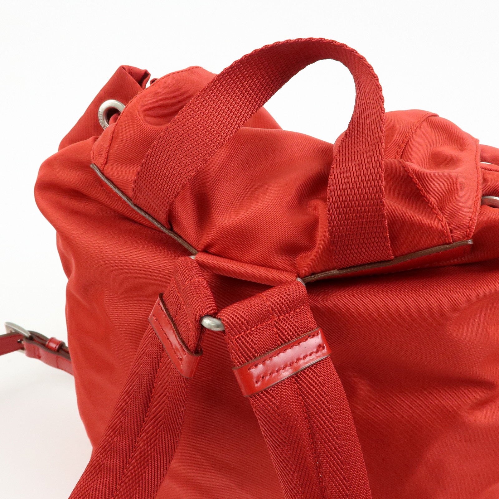 PRADA Triangle Logo Nylon Leather Backpack Rucksuck Red